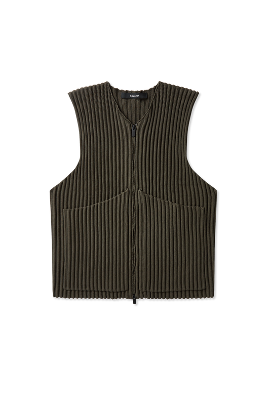 Ribbed Knit Utility Vest in Thyme