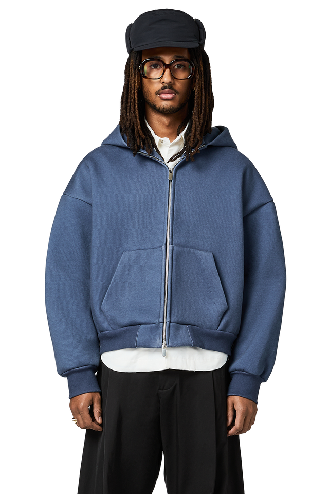 V2 Zipped Hoodie in Denim Blue