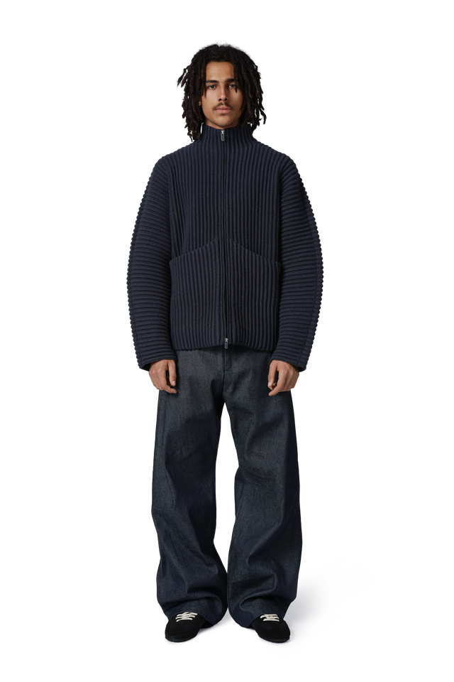 Globe Rib Knit Cardigan in Marine