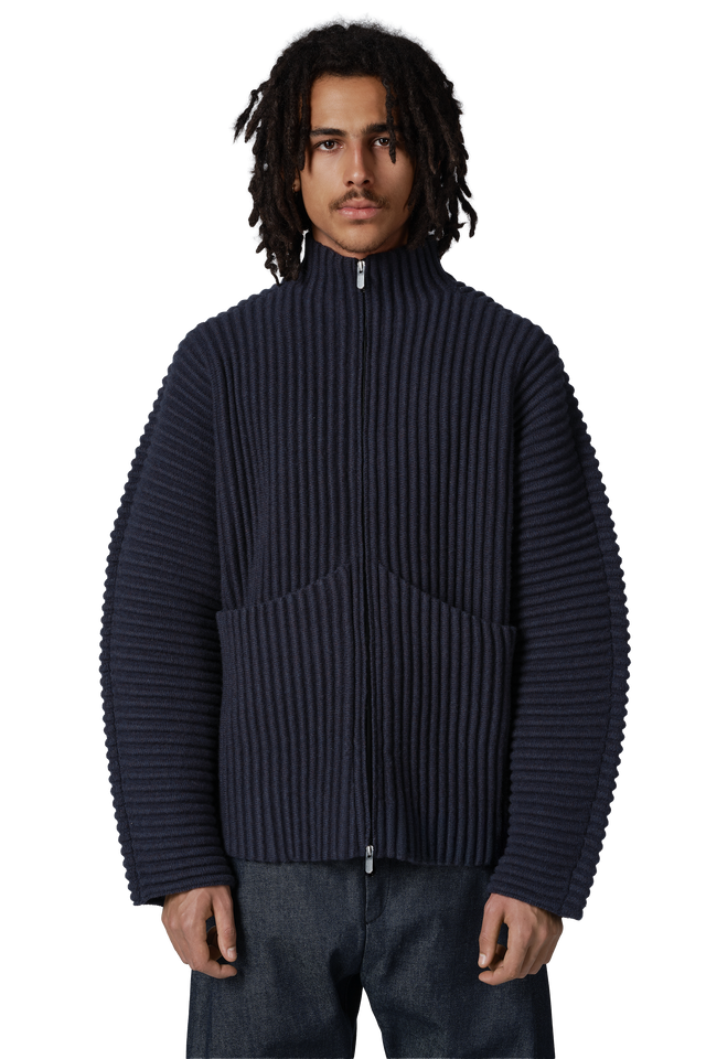 Globe Rib Knit Cardigan in Marine