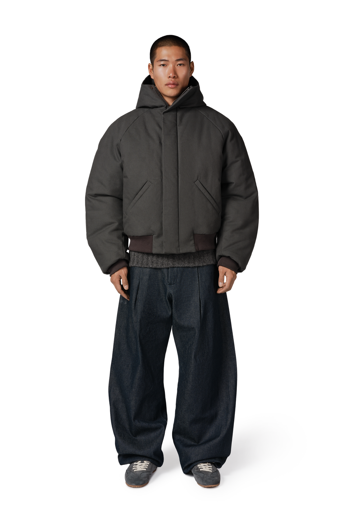 Orb Puffer Coat in Stone Pine