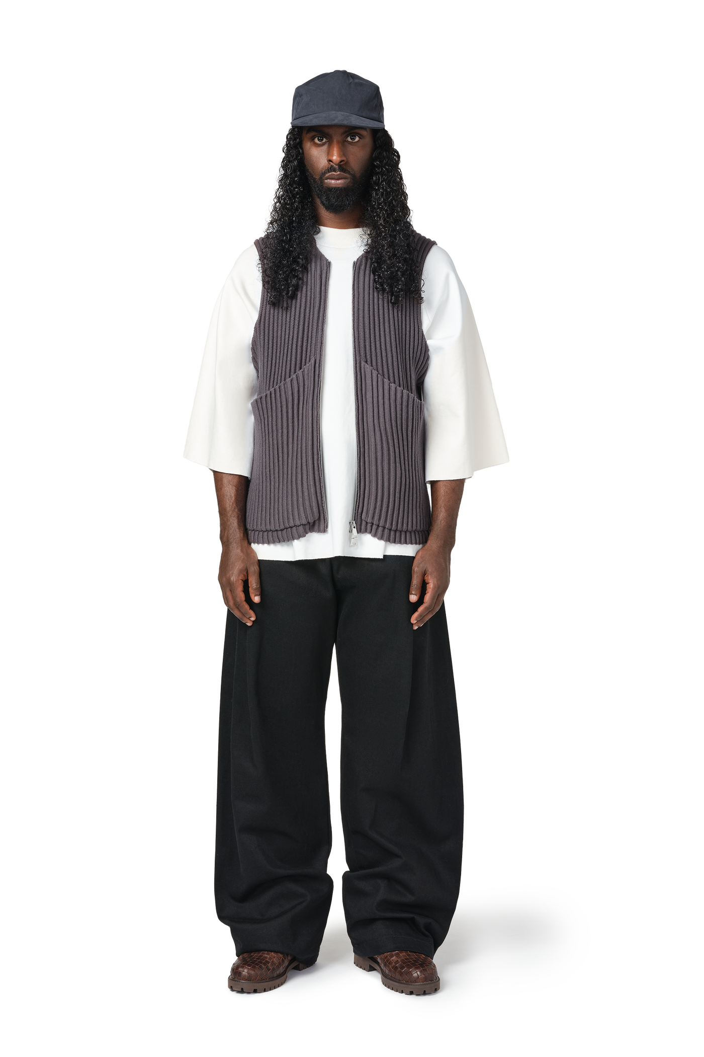 Ribbed Utility Vest in Cave