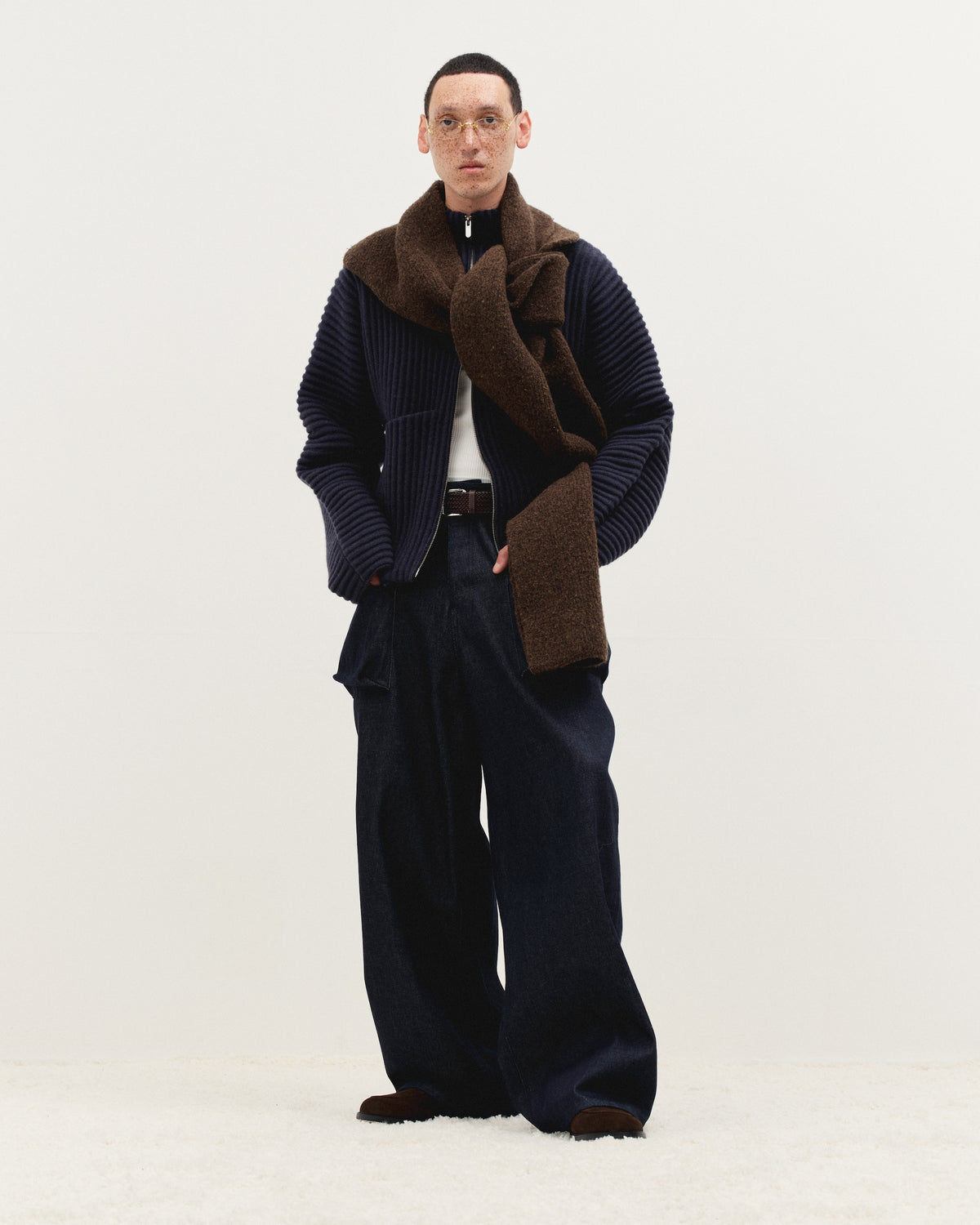 Wool Knit Duvet Scarf in Chestnut Grain