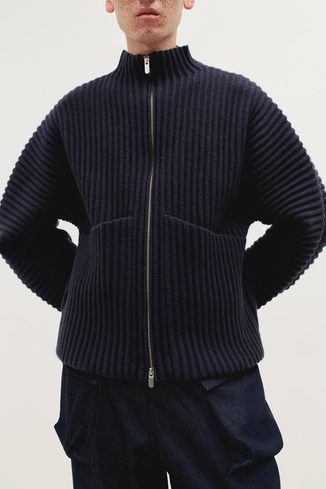 Globe Rib Knit Cardigan in Marine