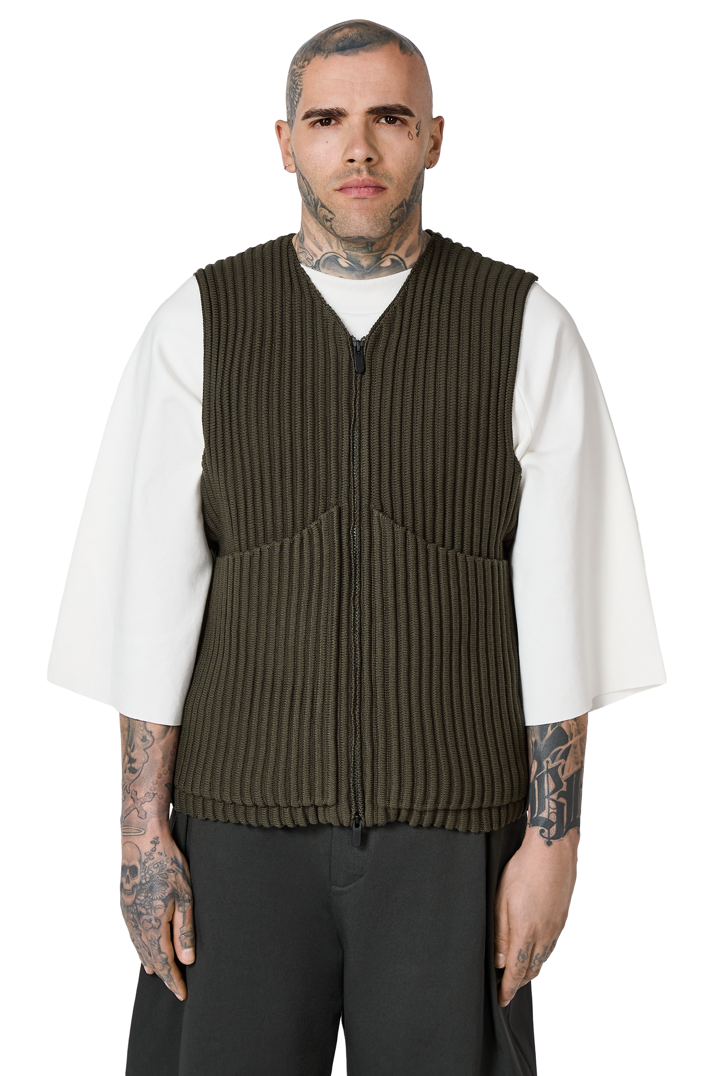 Ribbed Knit Utility Vest in Thyme