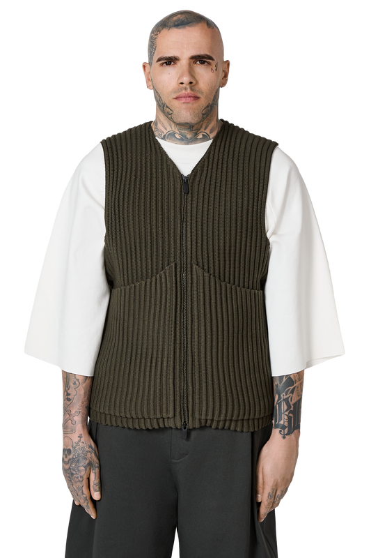 Ribbed Knit Utility Vest in Thyme