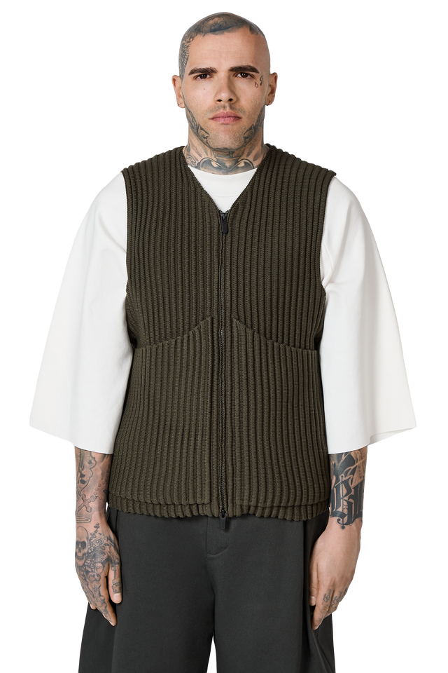 Ribbed Knit Utility Vest in Thyme