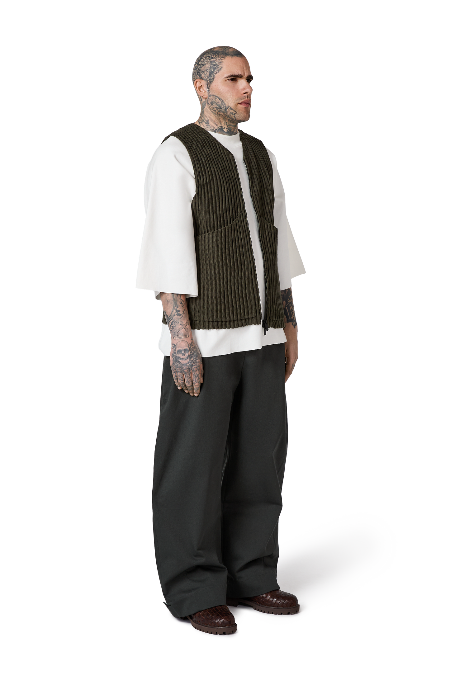 Ribbed Knit Utility Vest in Thyme