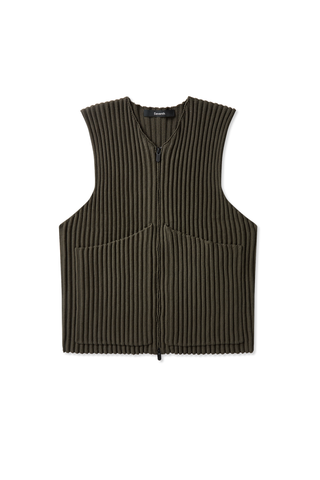 Ribbed Knit Utility Vest in Thyme