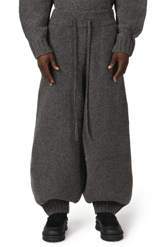 Pantalon en maille de laine à revers en grain de granit