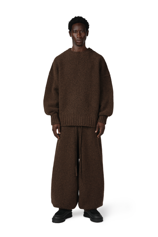 Wool Knit Cuff Pant in Chestnut Grain
