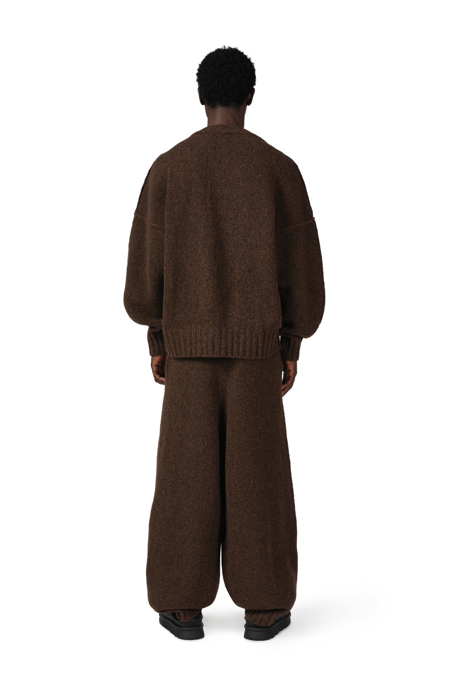 Pantalon en maille de laine à revers en châtaigne grainée