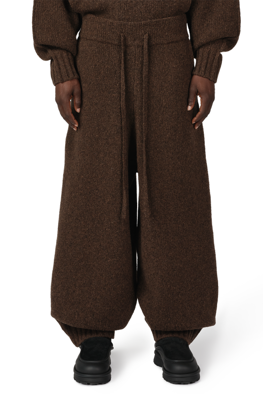 Pantalon en maille de laine à revers en châtaigne grainée