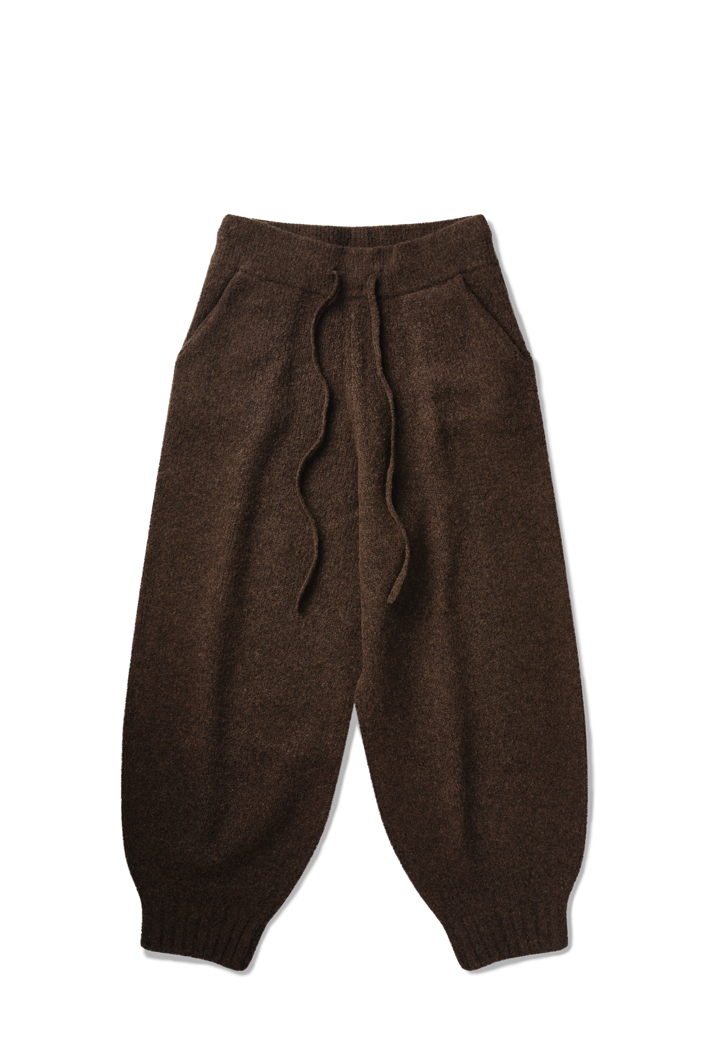 Pantalon en maille de laine à revers en châtaigne grainée