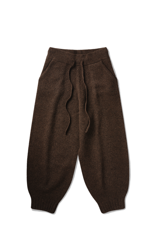 Pantalon en maille de laine à revers en châtaigne grainée