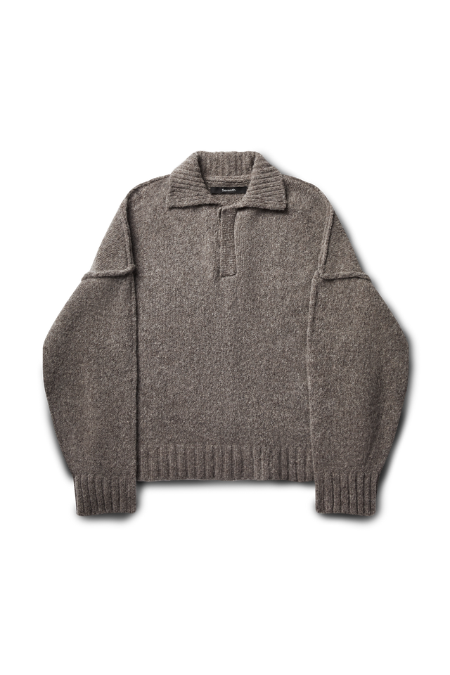 Wool-knit Polo in Latte Grain Wool-knit Polo in Latte Grain