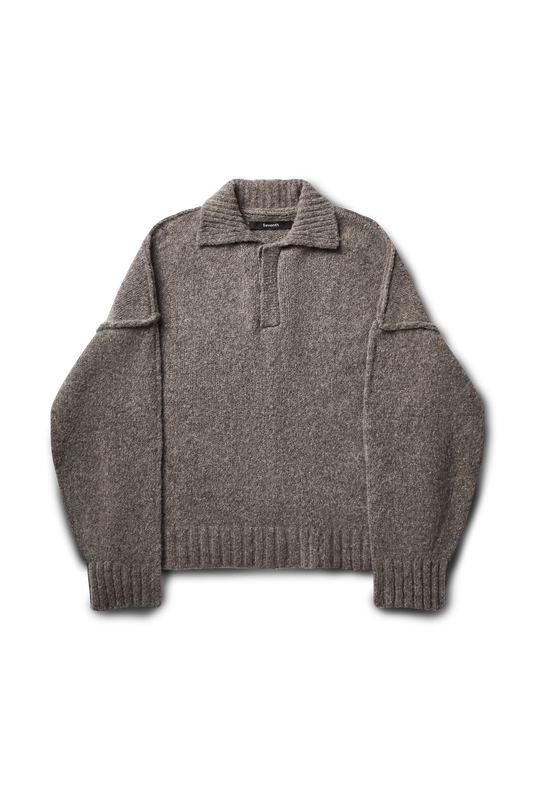 Wool-knit Polo in Latte Grain