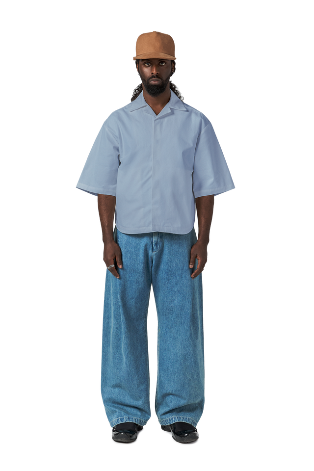 M5 Cuban Collar Shirt in Azure Blue
