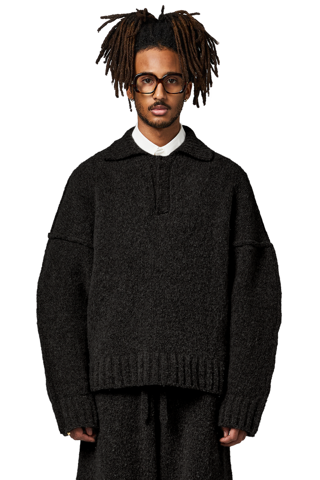 Wool-knit Polo in Night