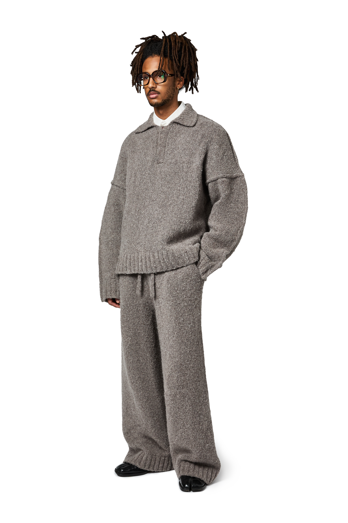Wool-knit Polo in Latte Grain